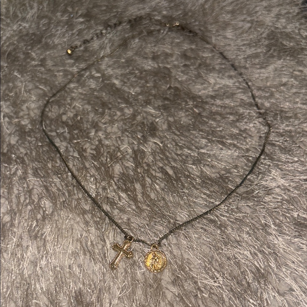 Macy's Golden Cross & Saint Necklace